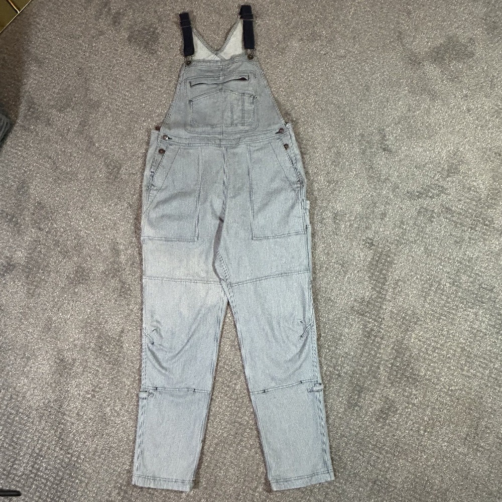 Duluth Trading Rootstock Gardening Overalls Women's M x31 Blue Railroad Stripe